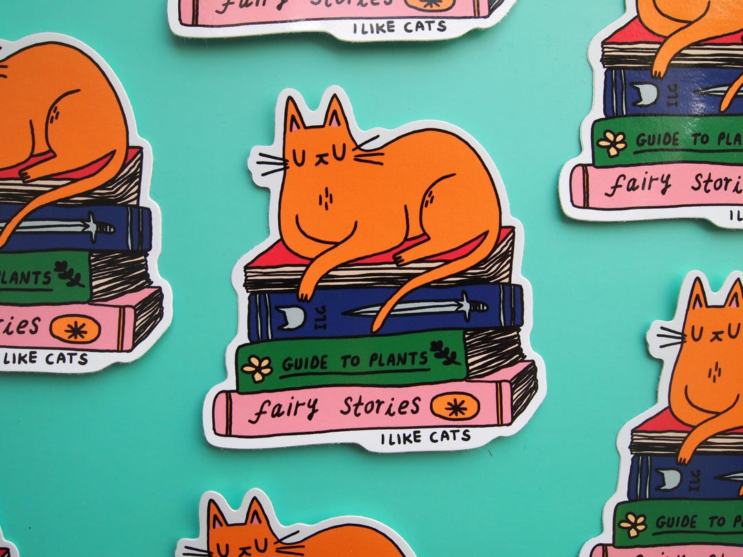 Cat With Books Vinyl Sticker, Book Lover Sticker, Cat Lover Sticker ...