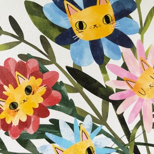 Flower cats art print, A4 print, cats and flowers image 4