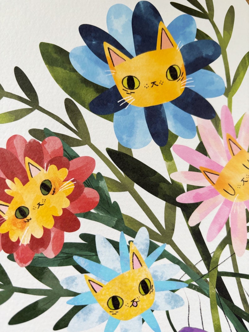 Flower cats art print, A4 print, cats and flowers image 4