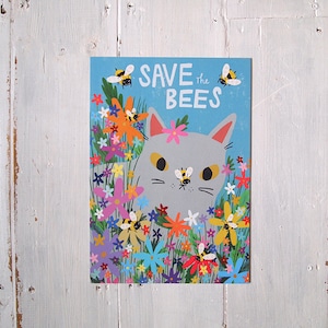 Save The Bees cat art print image 9