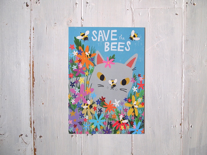 Save The Bees cat art print image 9