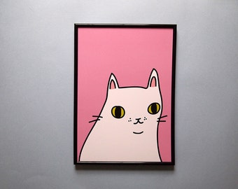 White cat art print