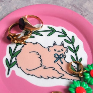 Pink illustrated cat jewellery trinket dish image 7
