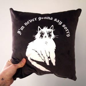 Goth cat cushion, emo cat cushion, velvet cushion, illustrated cat cushion, cat lover gift, home decor, I like cats, death metal cat