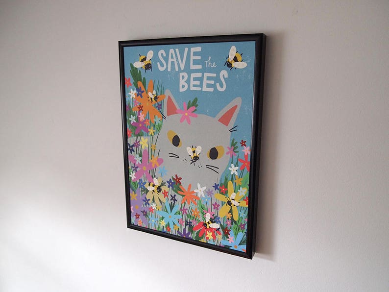 Save The Bees cat art print image 6
