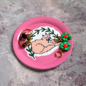 Pink illustrated cat jewellery trinket dish image 5