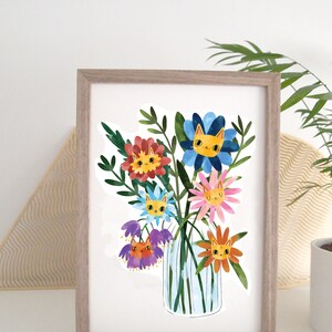 Flower cats art print, A4 print, cats and flowers image 3