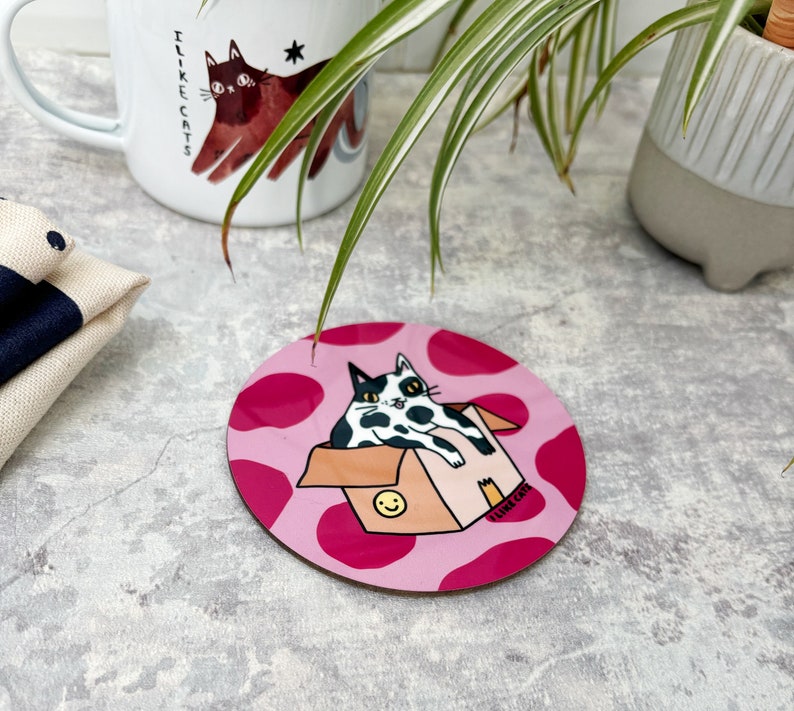 Cat in a box drinks coaster, Funny drinks coaster, cat coaster image 6