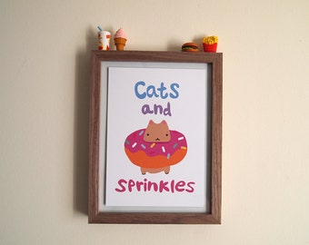 Donut Cat A5 art print 'Cats and Sprinkles'