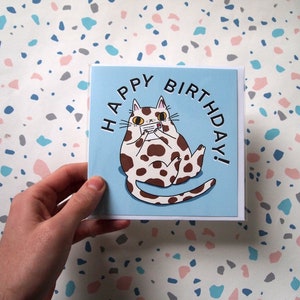 Splodge cat Happy Birthday greetings card, blank inside birthday card image 8