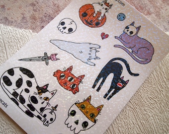 Spooky cats holographic vinyl sticker sheet