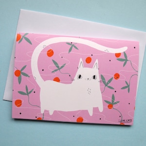White cat greetings card