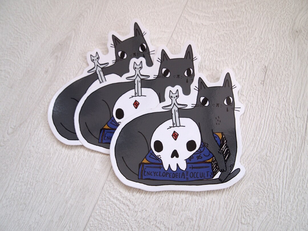 Spooky Black Cat Vinyl Stickers, Occult Book, Black Cat Sticker ...