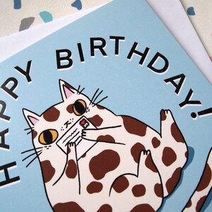 Splodge cat Happy Birthday greetings card, blank inside birthday card image 6