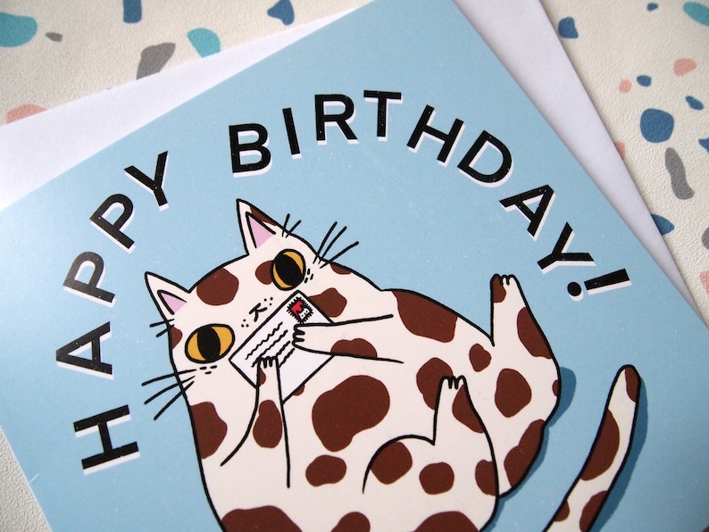 Splodge cat Happy Birthday greetings card, blank inside birthday card image 6