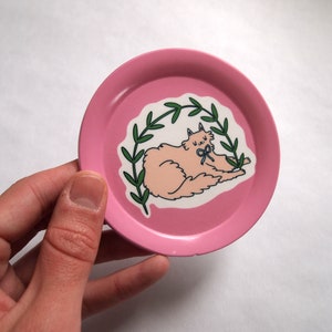 Pink illustrated cat jewellery trinket dish image 6