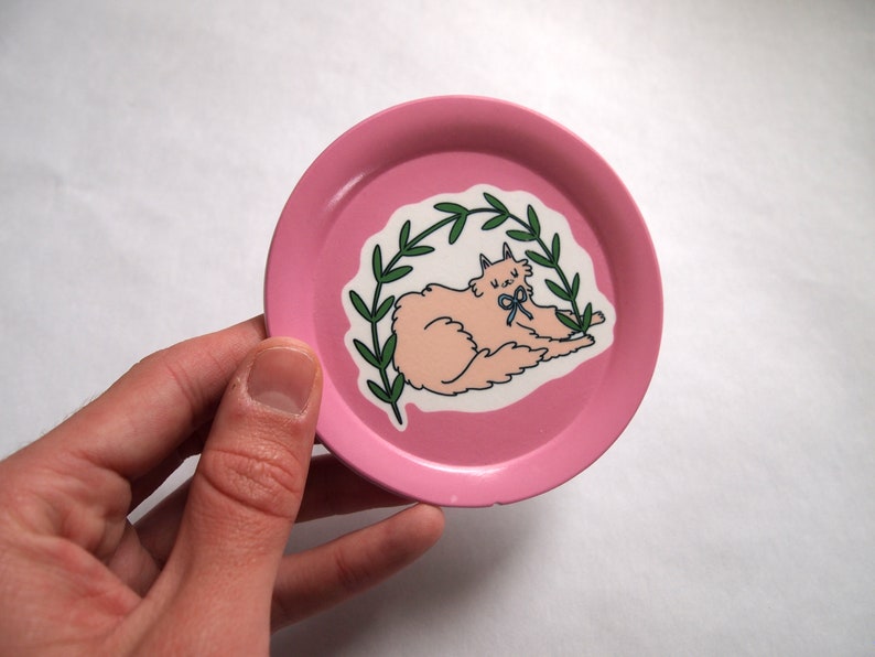 Pink illustrated cat jewellery trinket dish image 6