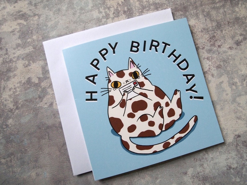 Splodge cat Happy Birthday greetings card, blank inside birthday card image 5