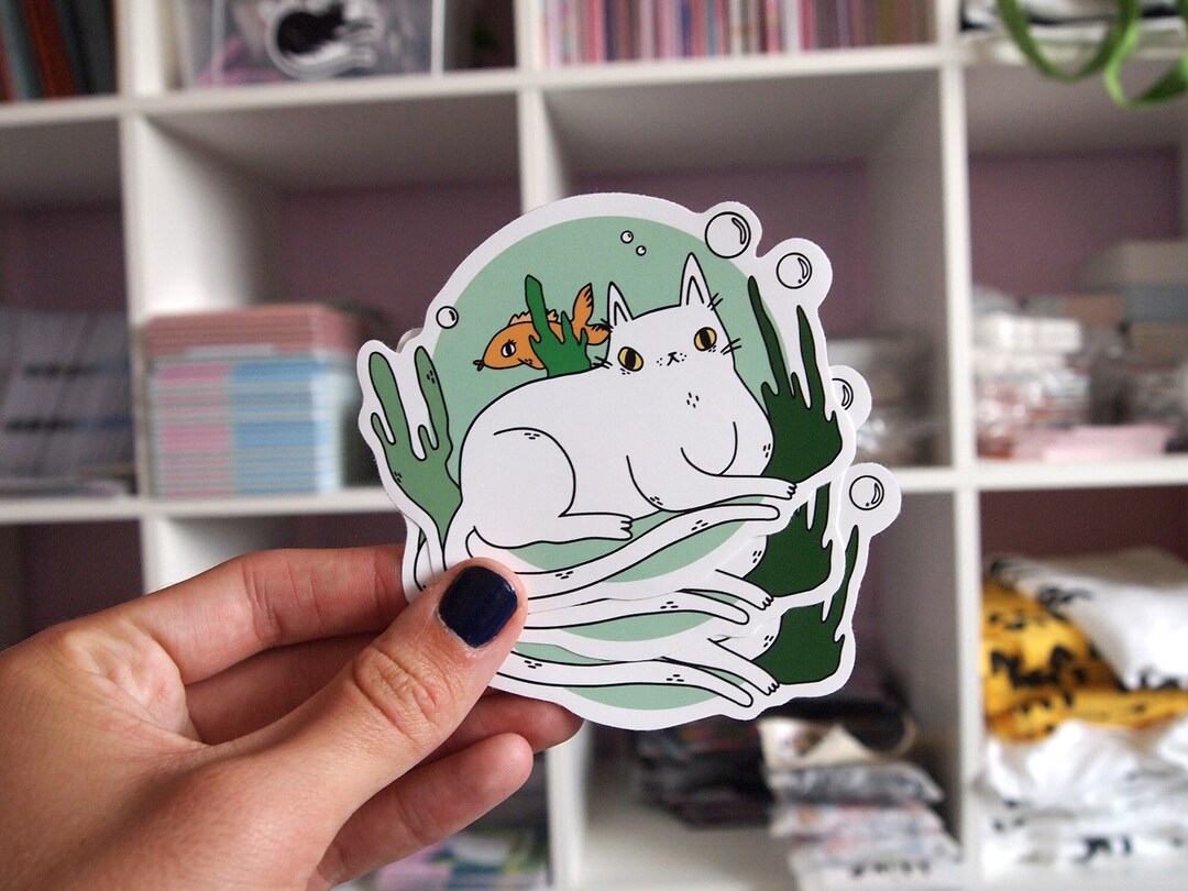 Scuba Cat Sticker Underwater Cat Vinyl Sticker, Cat Decal, Cat Sticker - Etsy