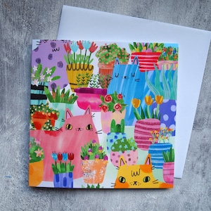 Cats and flowers square greetings card