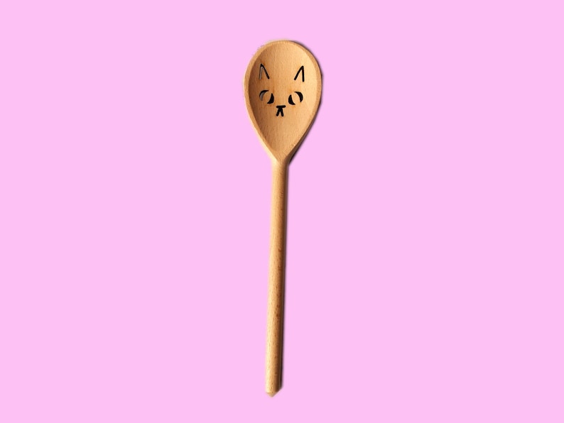 Cat face wooden spoon, cute kitchen utensil image 2