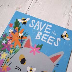 Save The Bees cat art print image 4