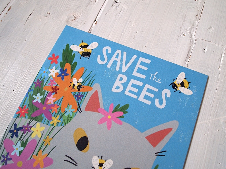 Save The Bees cat art print image 4