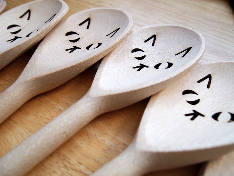 Cat face wooden spoon, cute kitchen utensil image 4