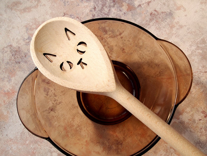 Cat face wooden spoon, cute kitchen utensil image 8