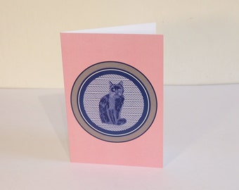 Pink cat blank greeting card