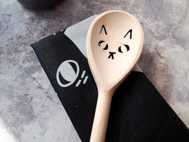 Cat face wooden spoon, cute kitchen utensil image 10