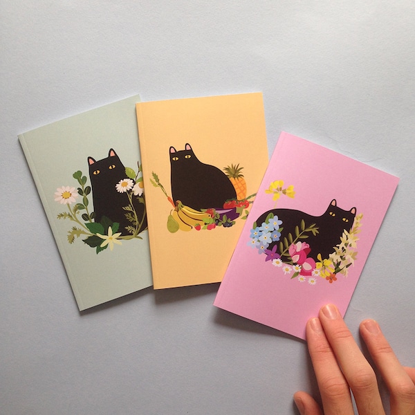 Cat notebooks - Set of 3 cat notebooks - I like cats - cat gifts - cats - black cat - cat notebook - cat illustration - cat book - notebook