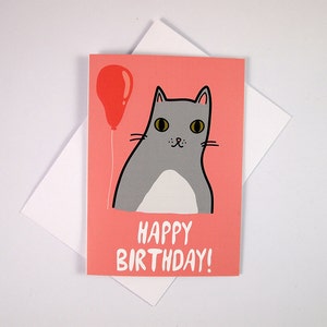 Grey cat birthday card