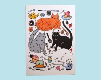 Kitchen cats A4 art print