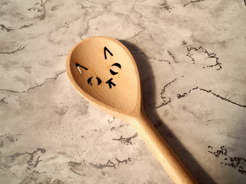 Cat face wooden spoon, cute kitchen utensil image 3