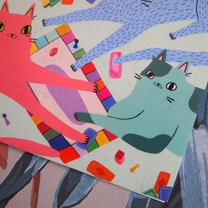 Cats playing board games greetings card image 3