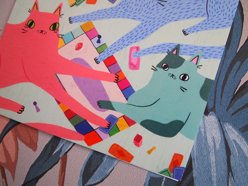 Cats playing board games greetings card image 3