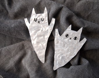 Two Halloween ghost cat brooches, Halloween laser cut acrylic brooch