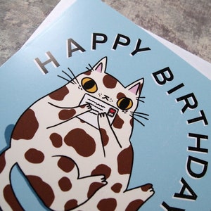 Splodge cat Happy Birthday greetings card, blank inside birthday card image 3