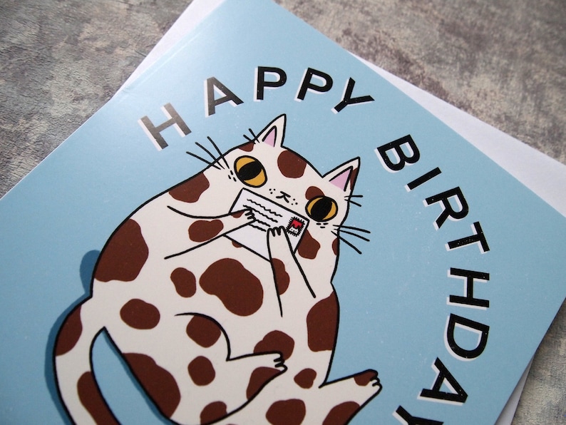 Splodge cat Happy Birthday greetings card, blank inside birthday card image 3