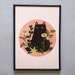 Black cat with foliage A4 art print