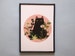 Black cat with foliage A4 art print 