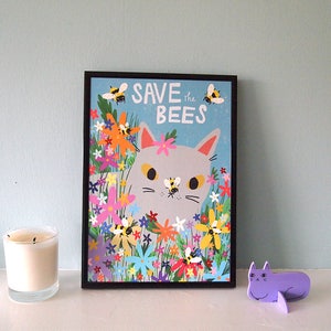 Save The Bees cat art print image 3