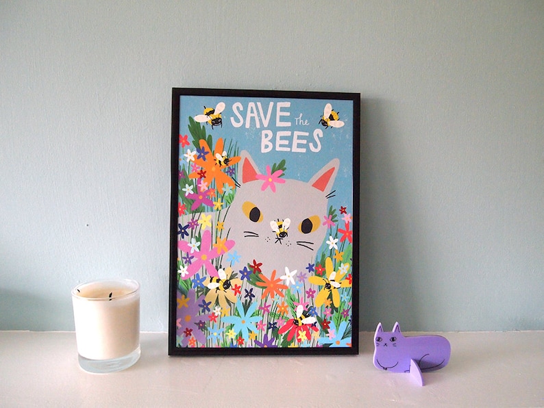 Save The Bees cat art print image 3