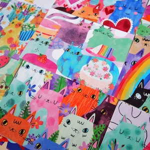 Set di 10 cartoline illustrate con gatti