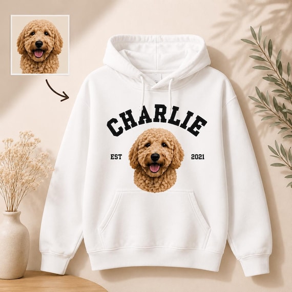Personalized Dog Portrait Hoodie | Custom Pet Name and Year