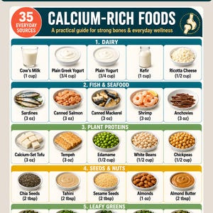 35 Everyday Calcium Sources Printable | Color-Coded Food Reference with Serving Sizes | Kitchen Nutrition PDF | A4 & US Letter