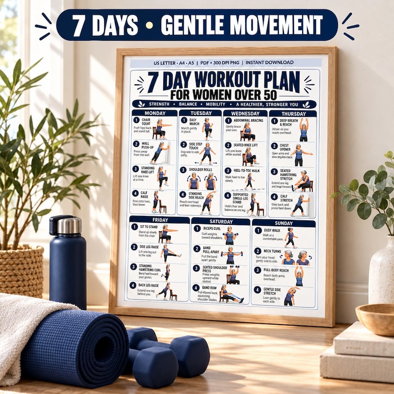 Home Workout Plan.pdf 7-day Workout Plan for Women Over 50 Printable, Weekly Gentle Exercise ...