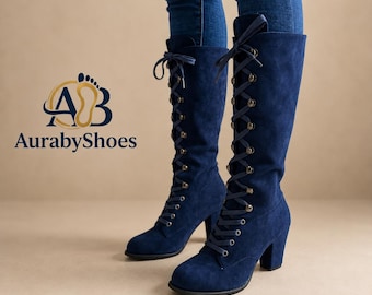 Bottes à lacets et talons carrés