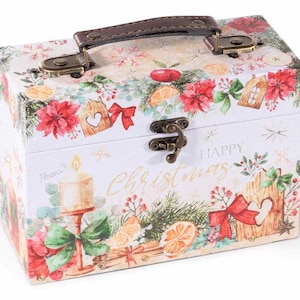 Weihnachtsverpackung, Kofferartige, gefütterte Holzbox